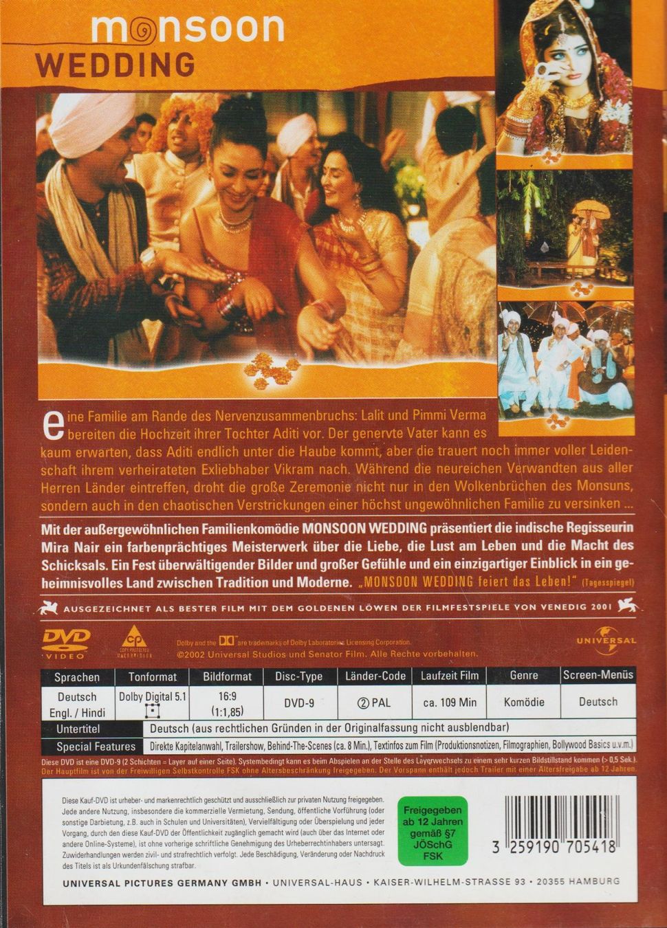 Tutti i DVDs: MONSOON WEDDING - super Bollywood DVD von 2001 – Usato da Zürich venduto da Vinyl 1
