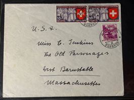 Portogerechter Brief 1939 von Arosa nach USA