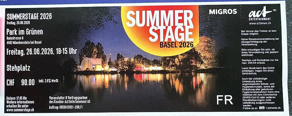 Biglietti: 1x Ticket Summerstage 25.06.2026 – Usato da Basel venduto da dls90