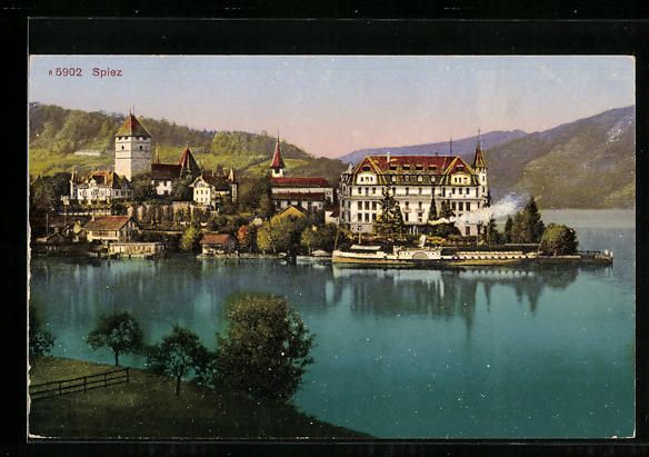 Cartoline postali: AK Spiez, Uferpartie mit Dampfer – Usato da Berlin venduto da bartko-reher