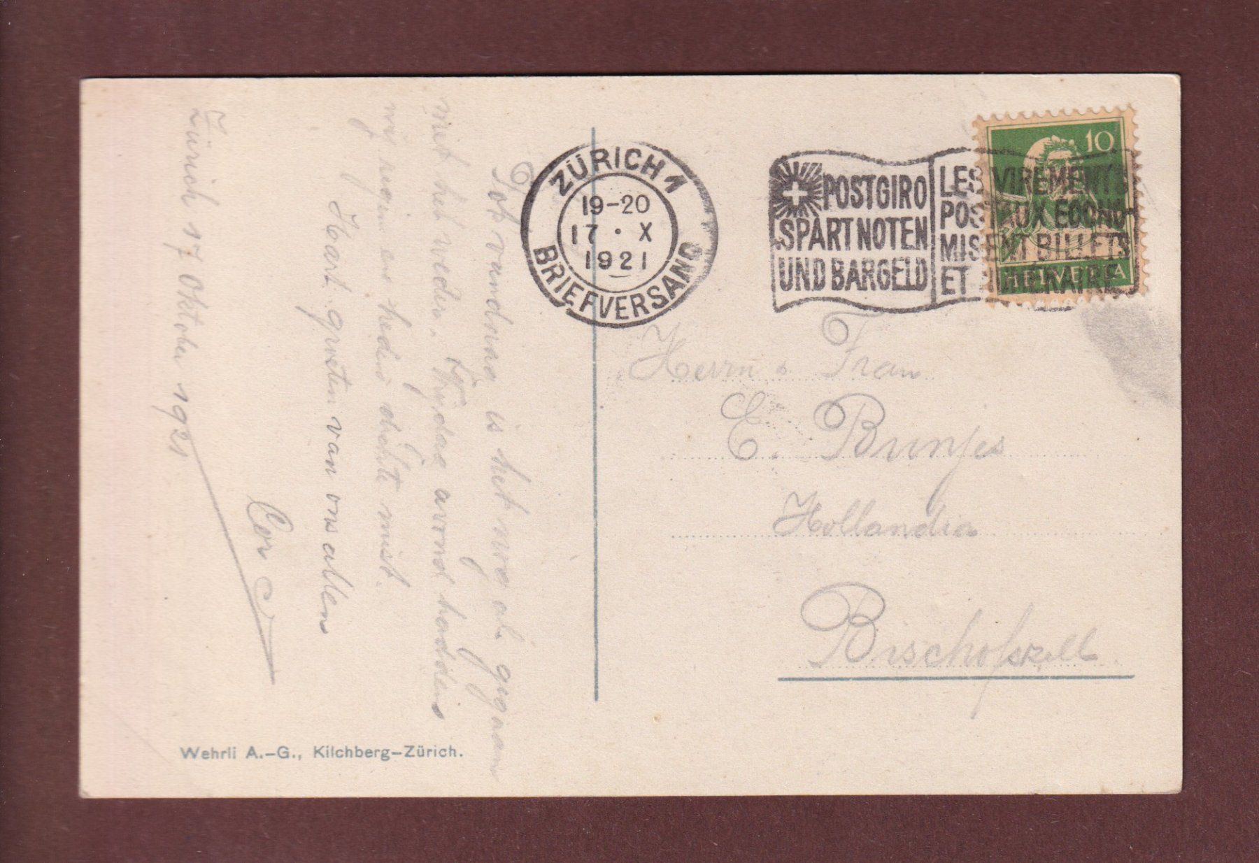 Cartoline postali: ZÜRICH - Teilansicht - 1921 – Usato da Pully venduto da nicecards-shop 1