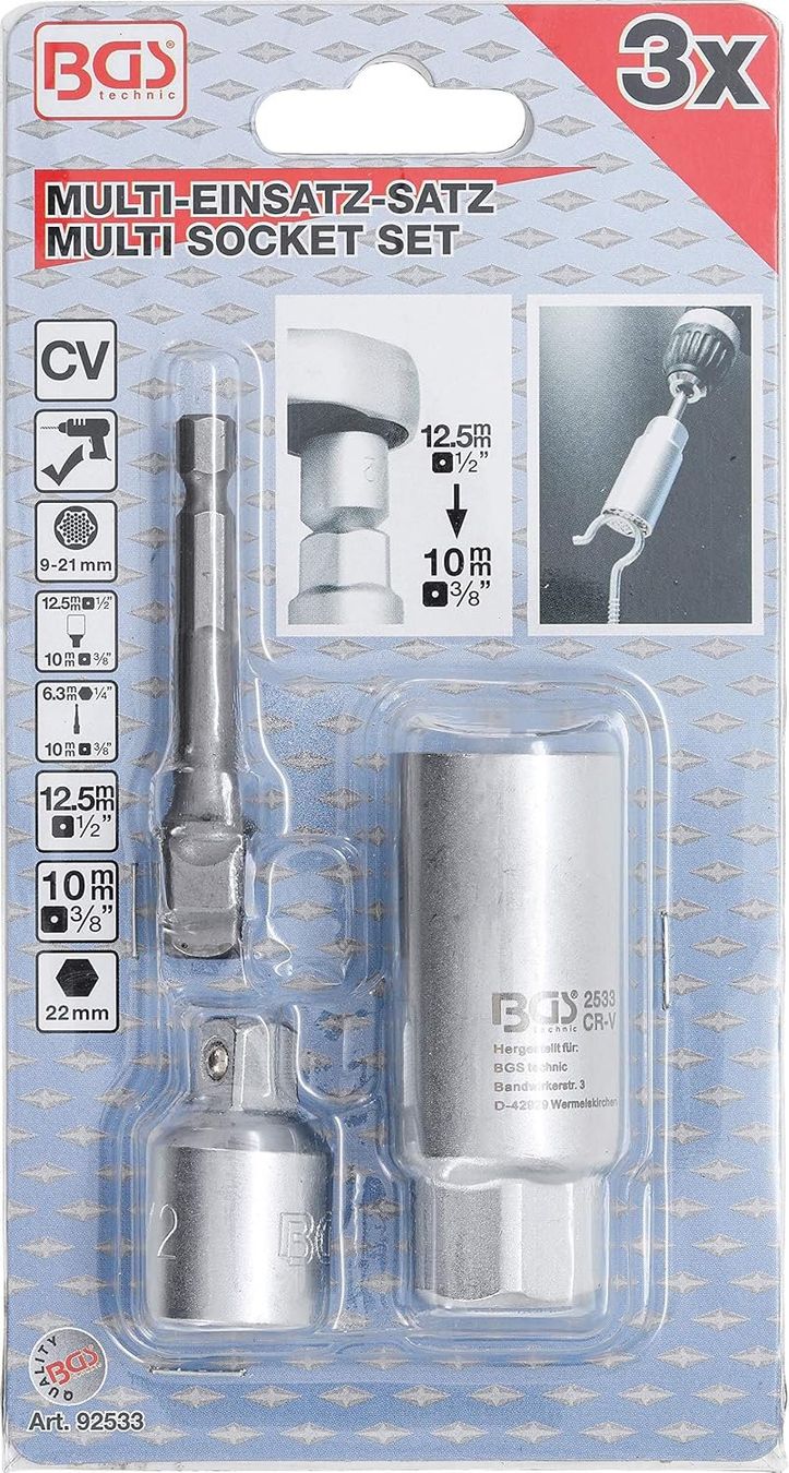Tutti gli attrezzi: Multi-Einsatz mit Adapter-Satz, (3/8"),  9-21 mm, 3-tlg. – Nuovo e nell'imballaggio originale da Dietikon venduto da KFZ-Spezialwerkzeuge 1