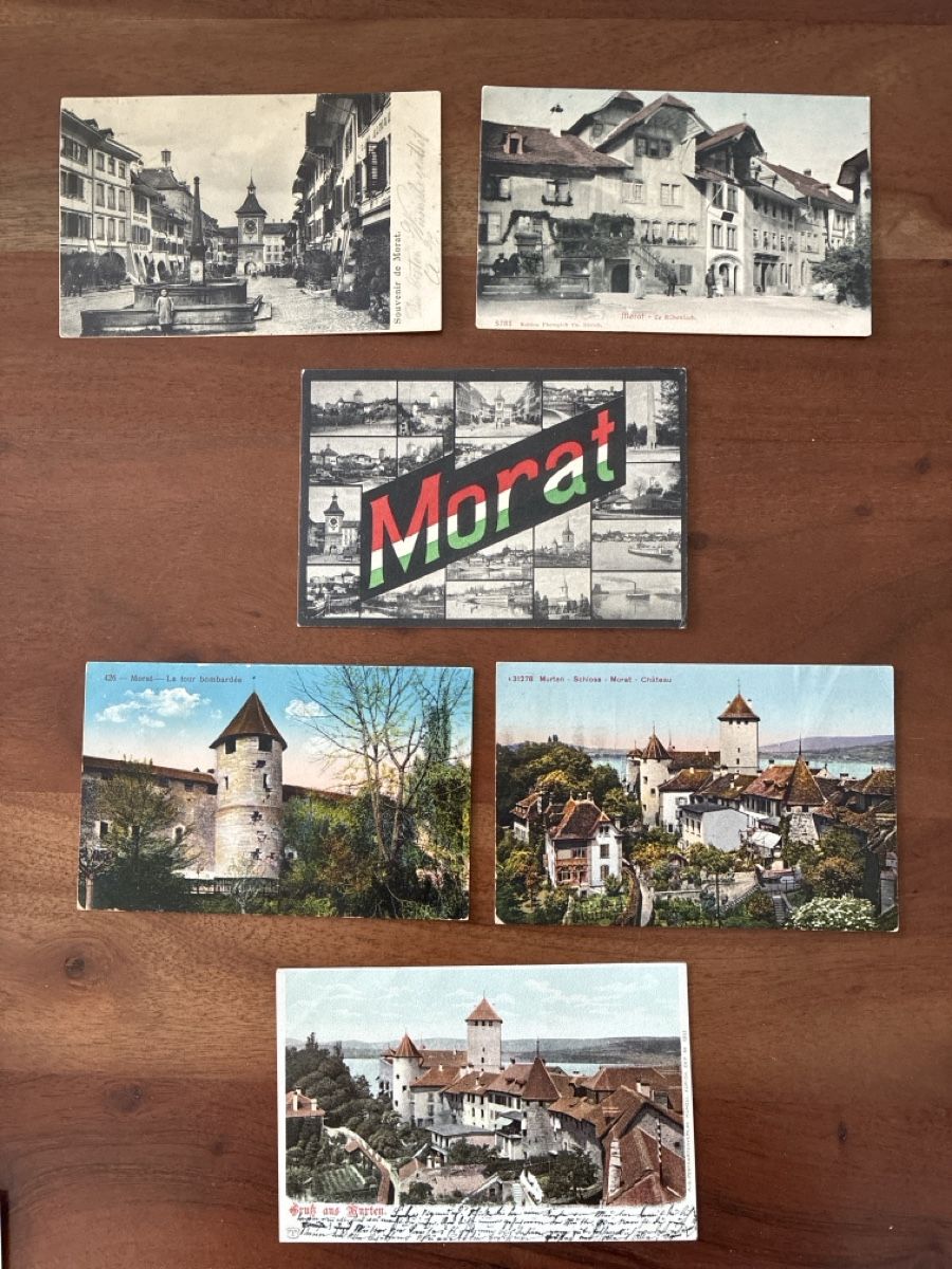 Cartoline postali: 13 Ansichtskarten Schweiz von Murten FR – Usato da Oftringen venduto da Cla.vD.74