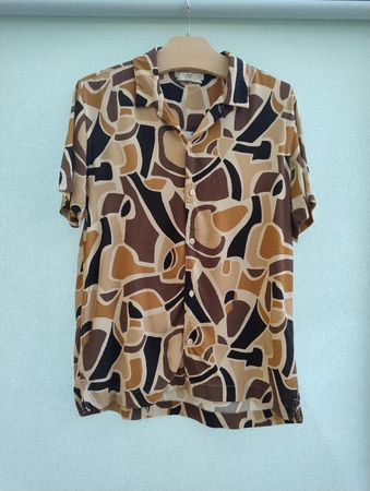 Mango Männer Sommer-Hemd braun gemustert, Regular Fit, Gr. S