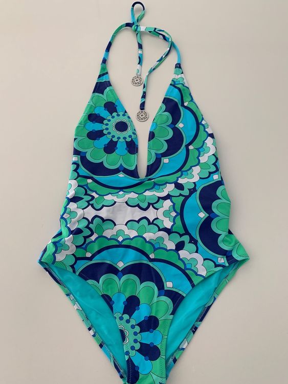 Maillot De Bain Une Pièce Blanche Porte - Taille 42 - Taille Haute, Armatures - Multicolore Rayé - Neuf Sans étiquettes