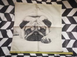 Mops Zierkissen Hülle Print Vorne aus Leinen ca. 44x44 cm
