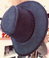 Australischer Leder Hut m geflochtenem Hutband schwarz Gr L