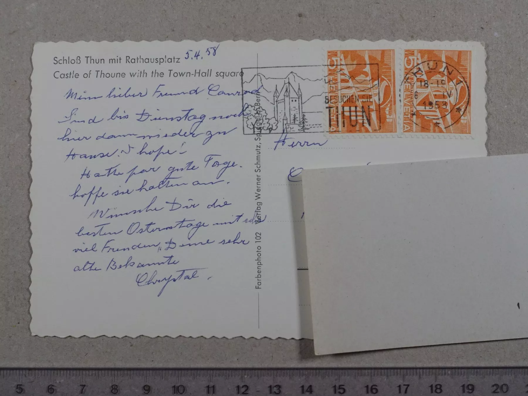Cartoline postali: Thun, 1958 – Usato da Lenzburg venduto da fh1 1