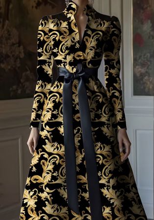 Abito donna lungo fantasia barocca nero 👌oro👌tgM/L👌nuovo