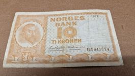 Norwegische 10 Kronen Banknote von 1972
