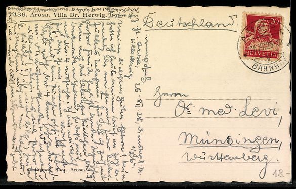 Cartoline postali: AK Arosa, Villa Dr. Herwig – Usato da Berlin venduto da bartko-reher 1