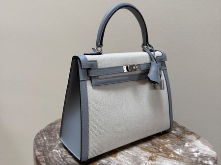 Hermés Kelly 25 Sellier Toile/Swift Palladium Hardware