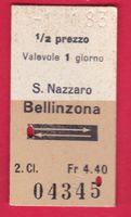 KARTON BILLETT, S.NAZZARO - BELLINZONA,2.KLASSE,RETOUR,HALBT