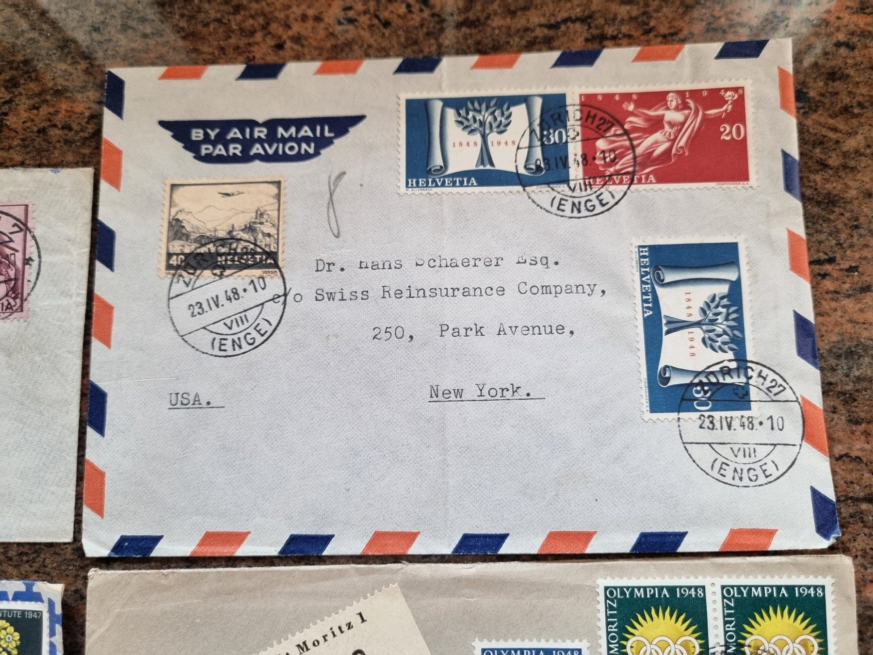 Couverts & Versandtaschen: Briefmarken auf Luftpost- Briefen. Mit Werbemarke 1948 – Gebraucht aus Trachslau von bastet06 3
