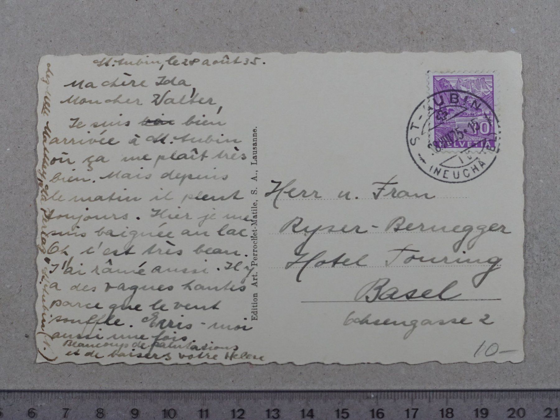 Cartoline postali: St-Aubin, 1935 – Usato da Lenzburg venduto da fh1 1