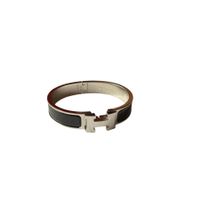 Hermès Armreif Clic H, Silber/Schwarz, Neuwertig!