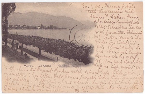 Cartoline postali: Vevey, le Quai, précurseur, circulée 1900 – Usato da Frauenfeld venduto da POML