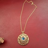 Collier Augenform Medaillon Goldfarben mit blauer Stein