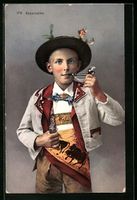 Appenzeller Junge in Tracht mit Tabakspf