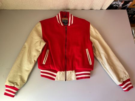 Vintage College Jacke, Grösse L, Rot mit weissen Ärmeln