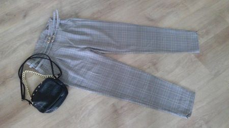 Pantalon à carreaux + double ceinture Zebra, NEUF