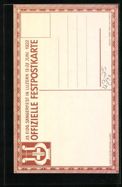 Cartoline postali: Luzern, Eidgenöss. Sängerfest 1922, Ha – Usato da Berlin venduto da bartko-reher 1