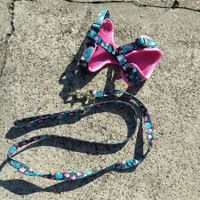 Hundegeschirr mit Leine, türkis-pink, Grösse S, NEU