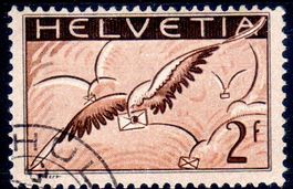 1930 FLUGPOSTMARKE TAUBE WOLKEN 2 FR. GESTEMPELT - K529