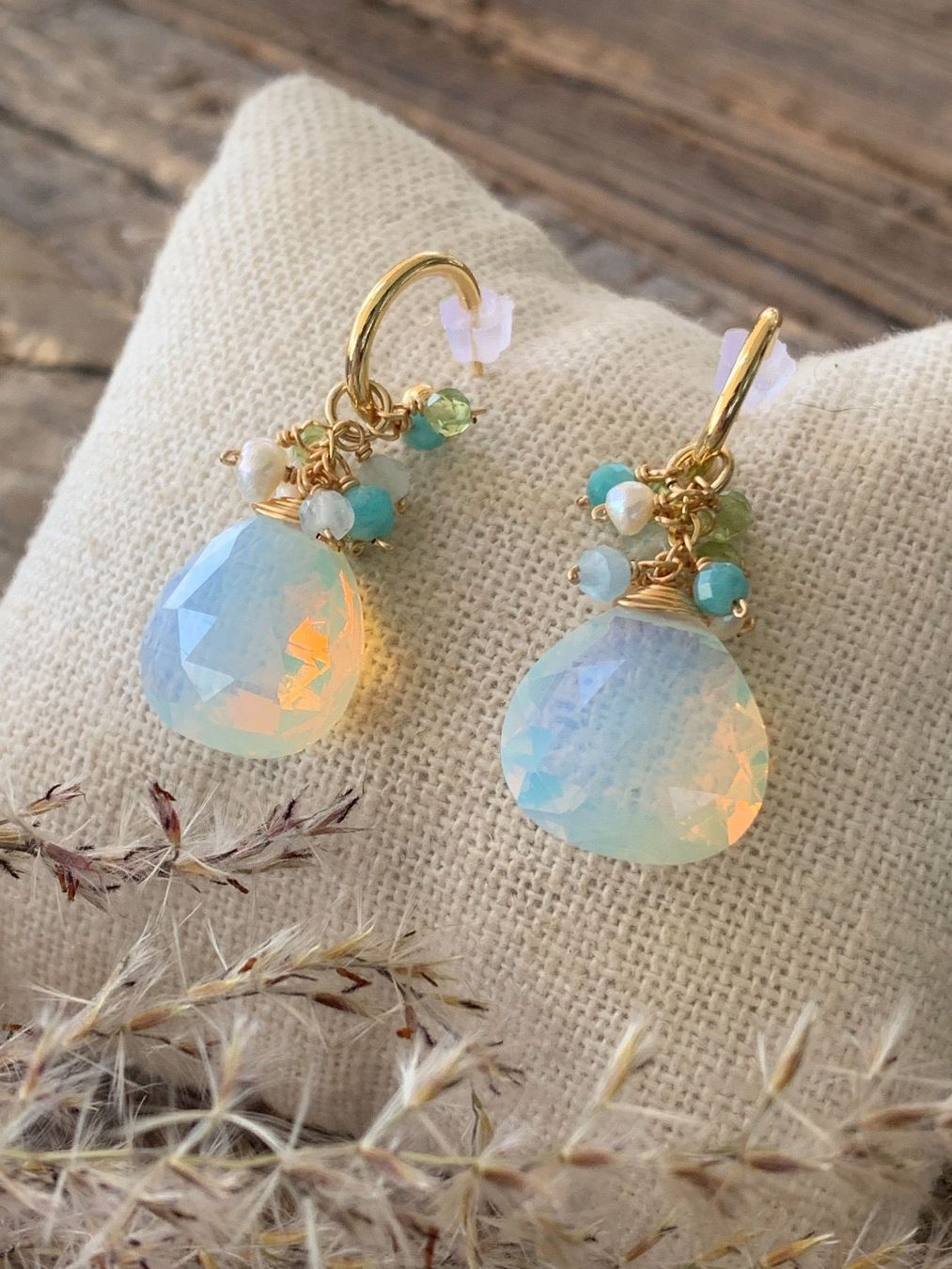 Orecchini pendenti & Orecchini a lobo: Vergoldete Halbcreolen Opalithstein – Nuovo e nell'imballaggio originale da Rombach venduto da Ivreajewels 4