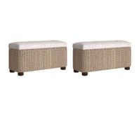 Truhe Hocker Set 2 Stk. Geflecht Beige 69x27x36cm neu