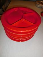 6 Stück Fondue Teller unterteilt rot