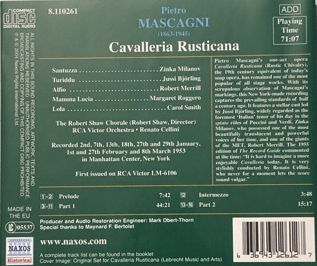 CD: Mascagni - Cavalleria Rusticana – Usato da Grüningen venduto da azulblanco 1