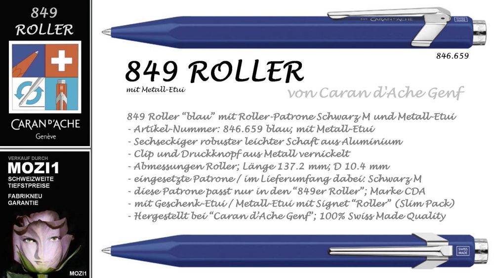 Caran d'Ache Cartuccia d'inchiostro Roller 849 Ink Blue - F