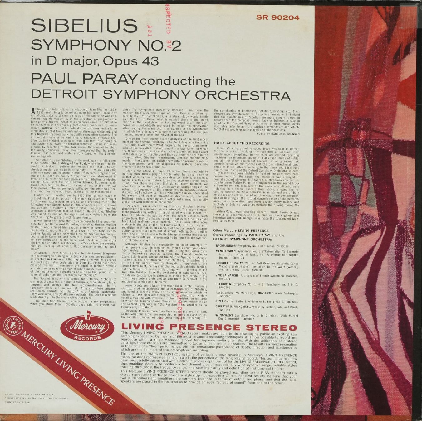 Dischi in vinile: Mercury SR 90204 / Sibelius Symphony No. 2 – Usato da Brunnen venduto da Techfreak1 1