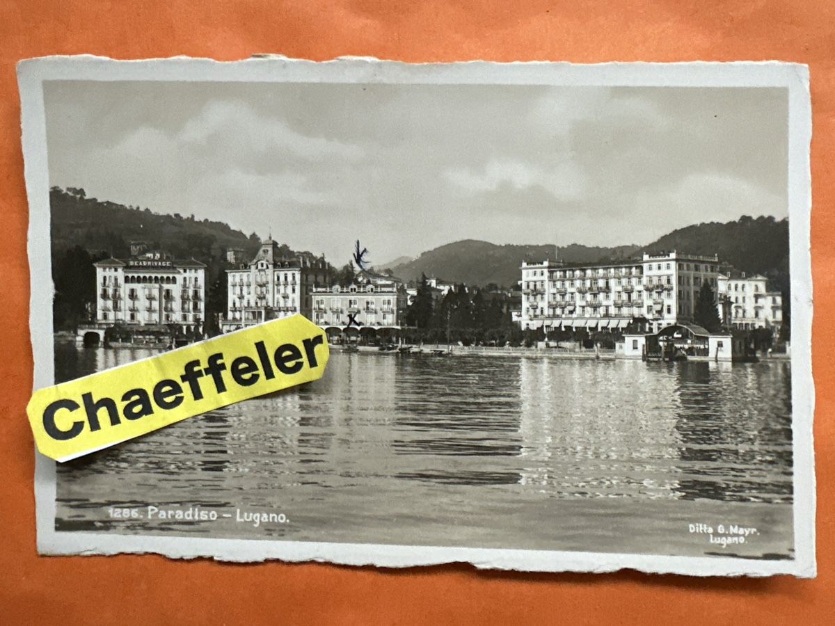 Cartoline postali: Paradiso Lugano, Tessin, 1938 – Usato da Zürich venduto da Chaeffeler