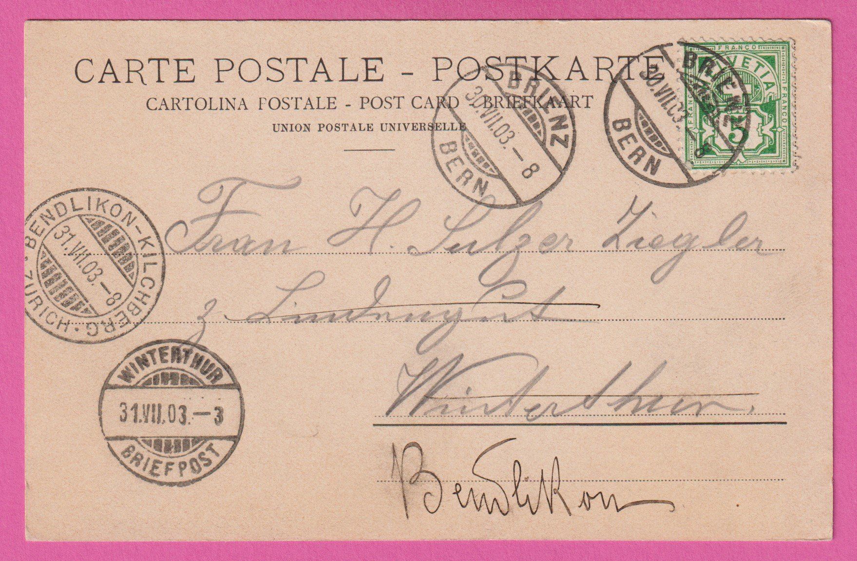 Cartes postales: Brienz gel 1903 – D'occasion à Einsiedeln par dillie 1