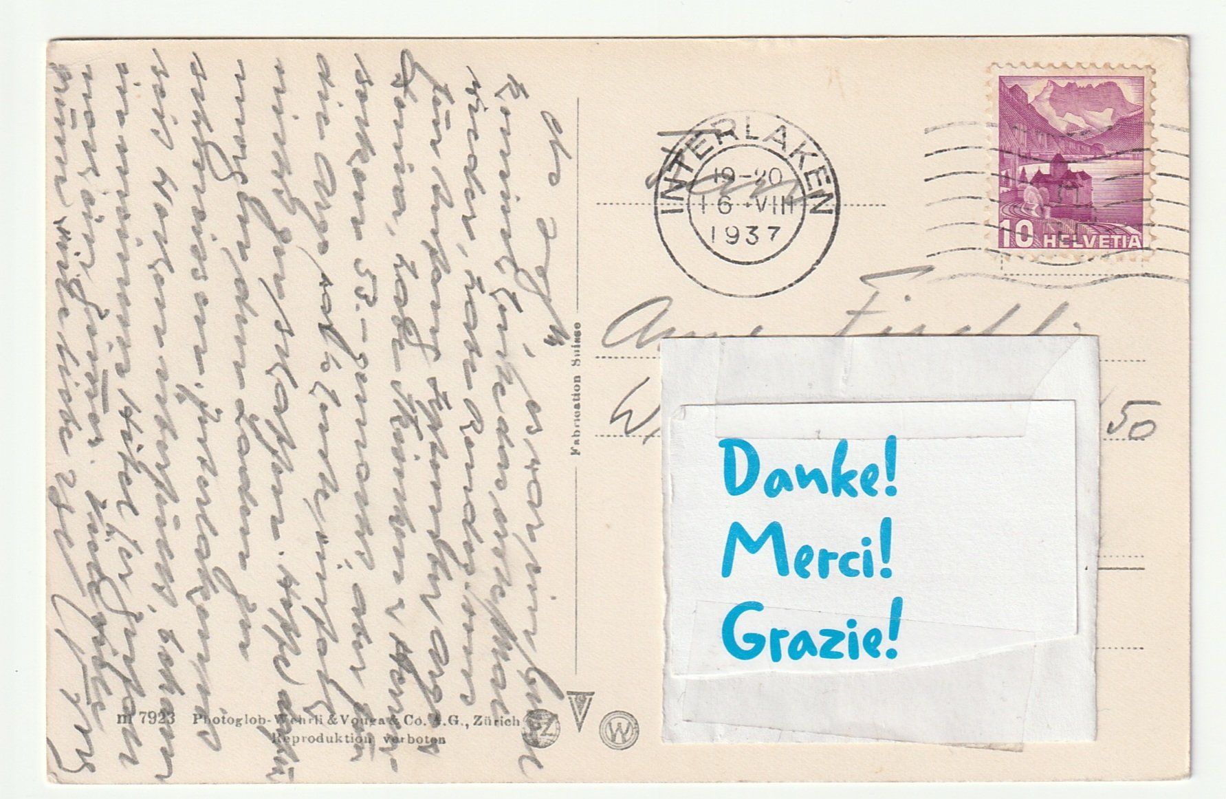 Cartoline postali: 1937, Interlaken, Blumen Uhr, Bern – Usato da St. Gallen venduto da Ricardo_Deals 1