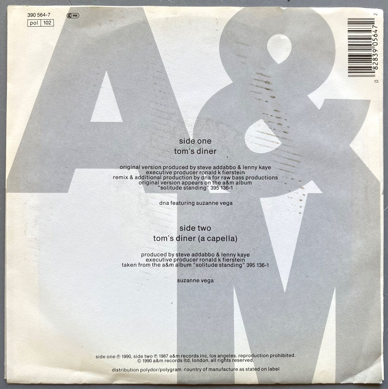 Schallplatten: DNA FEATURING SUZANNE VEGA - TOM'S DINER – Gebraucht aus Poliez-Pittet von Newtown-Records 1
