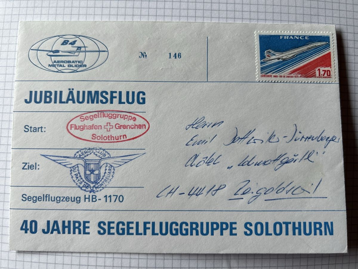 Tutti i francobolli: Flugpost, Segelflug, Solothurn  – Usato da Allschwil venduto da Strubeli2000