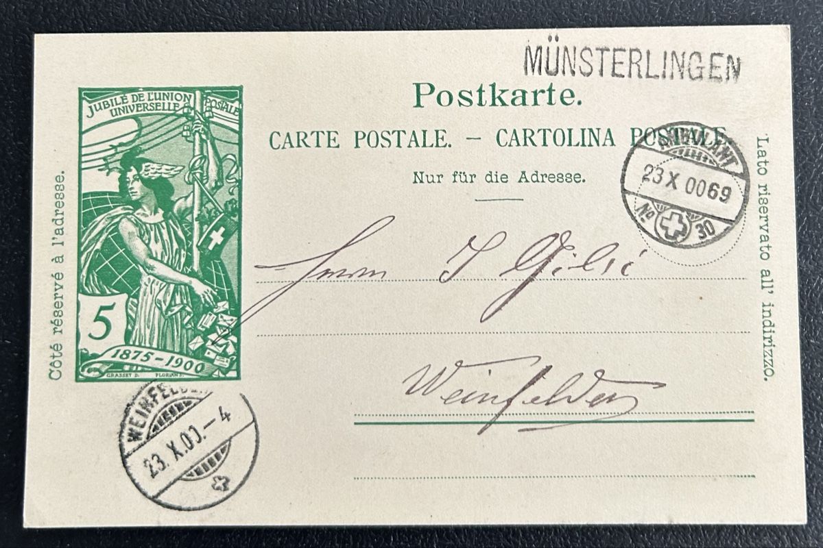 Alle Briefmarken: UPU Postkarte Einzeiler Münsterlingen  – Gebraucht aus Horw von Tellbub
