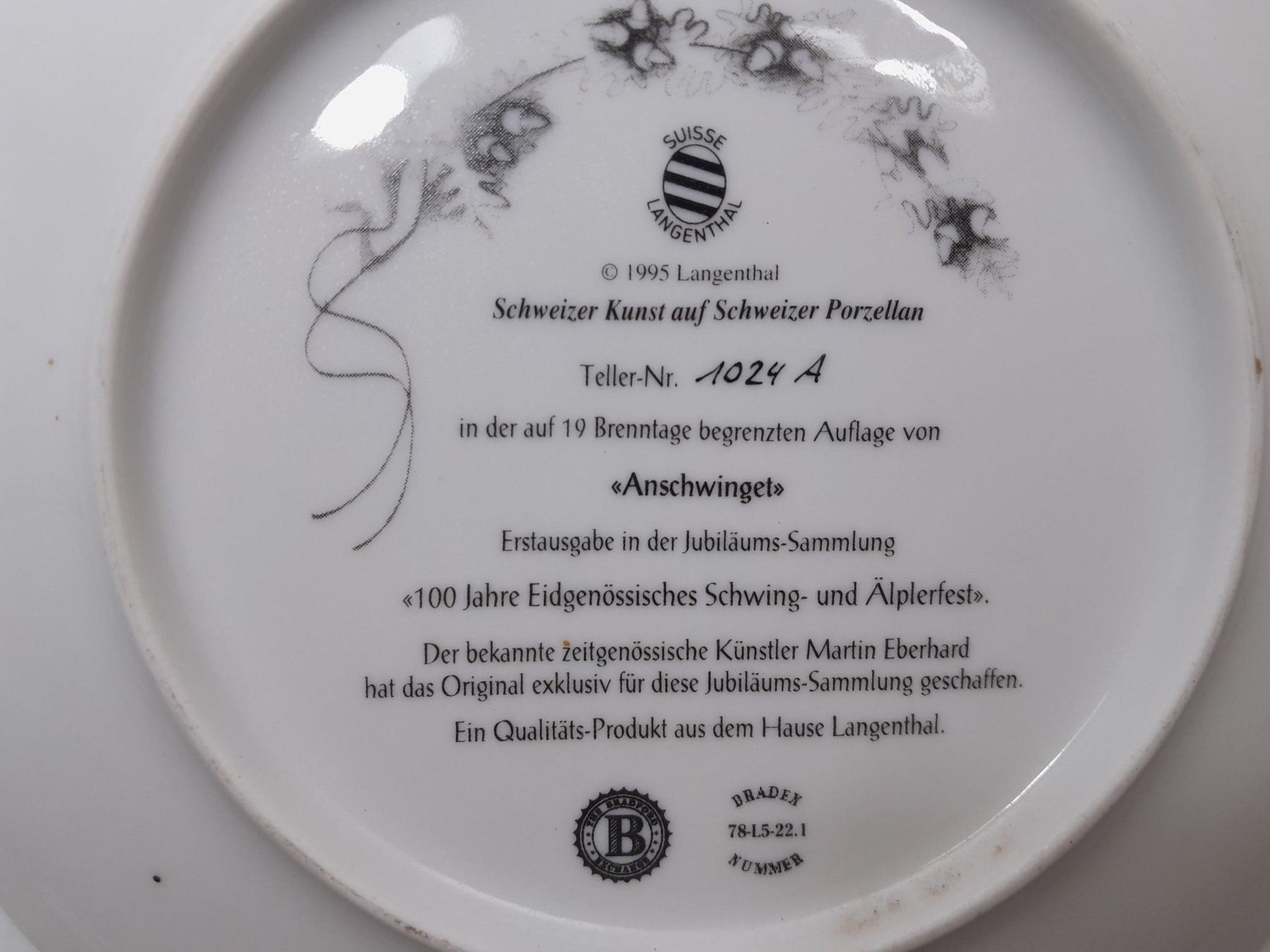 Assiettes: Von Thomas Sutter signierter Sammler Teller "Anschwinget" – D'occasion à Männedorf par Bel-view 4