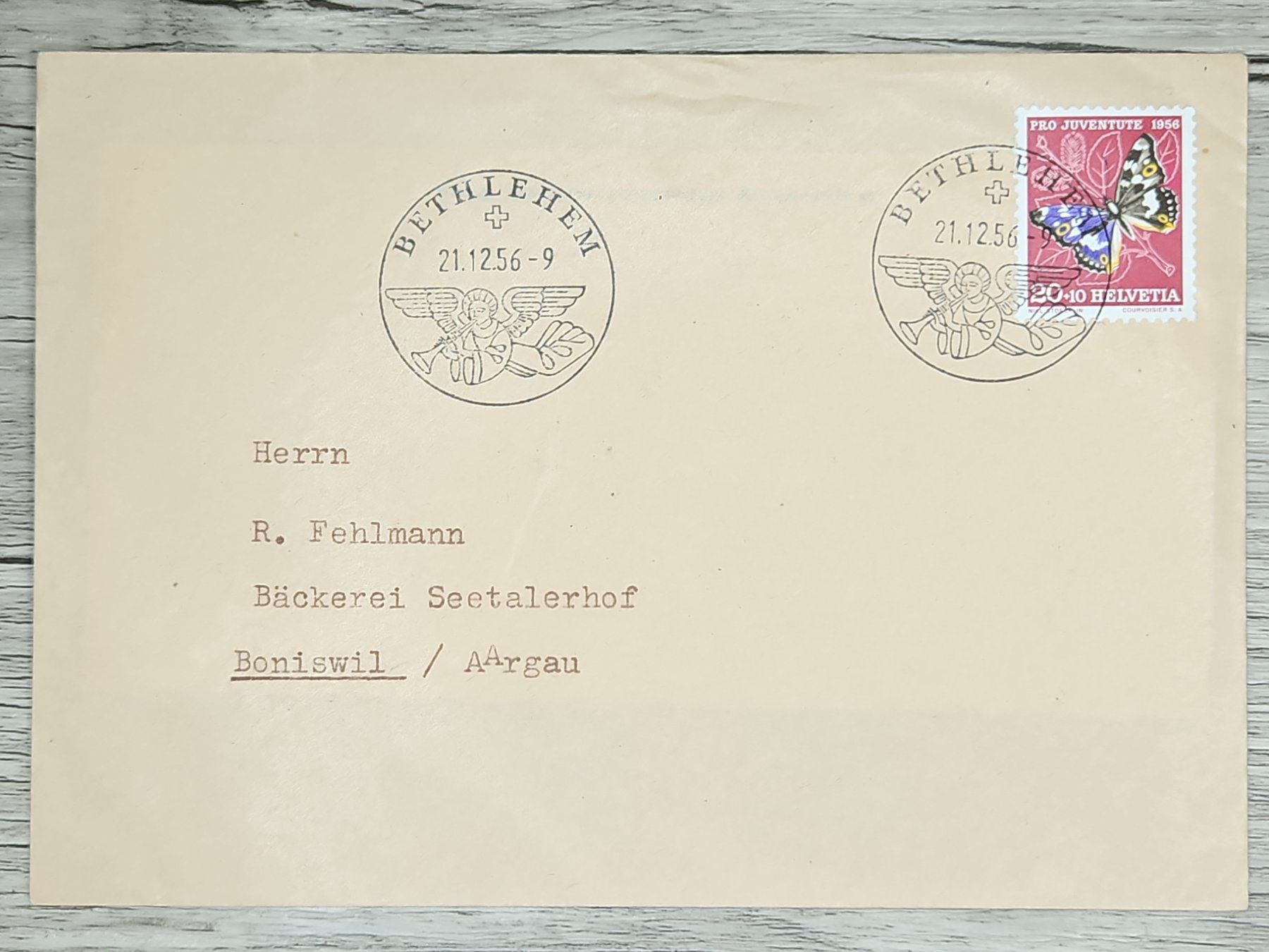 Tutti i francobolli: CL02 Enveloppe + Timbre Suisse 1956 – Usato da Cousset venduto da Patrick_Collections