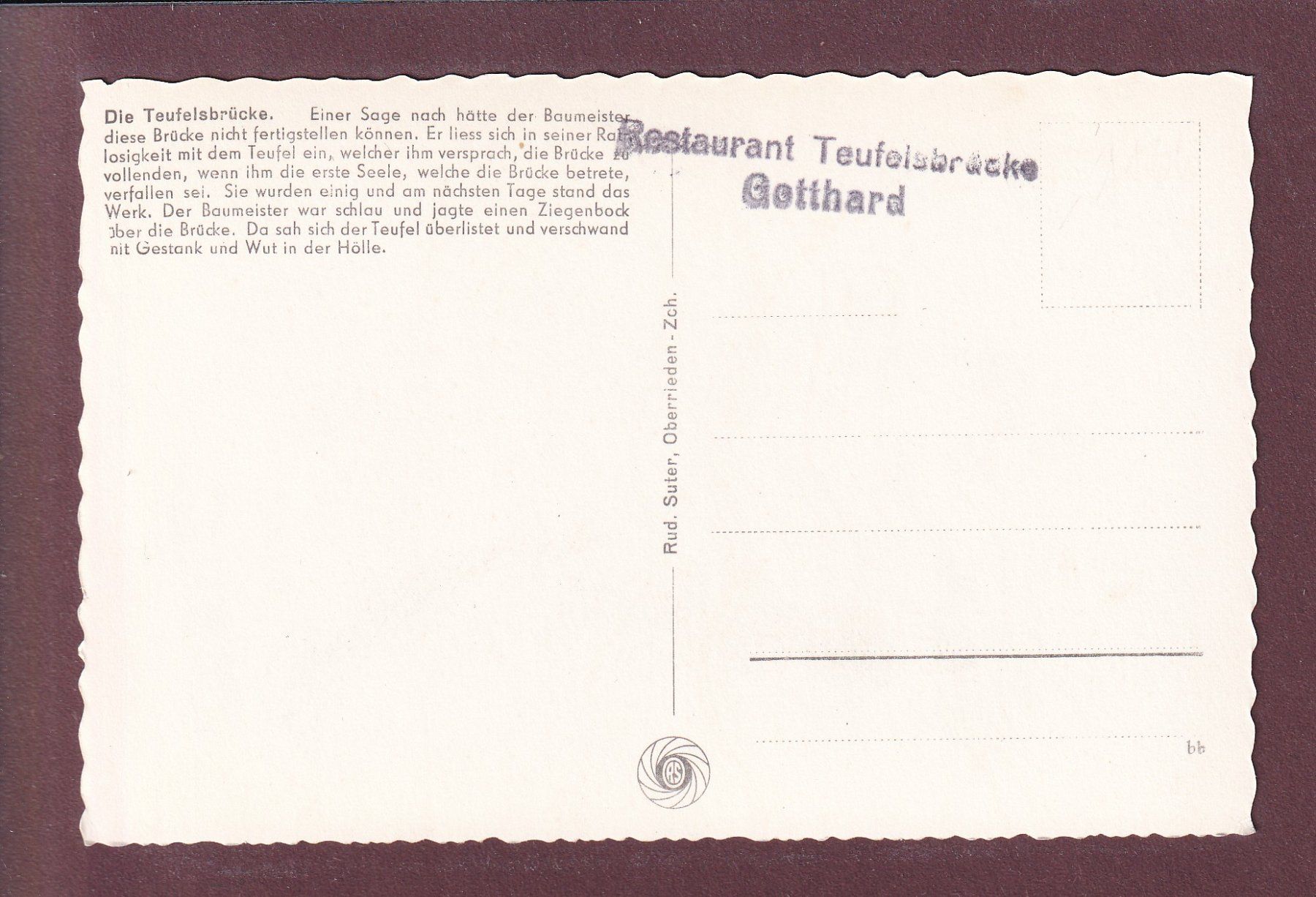 Cartes postales: Die Sage von der TEUFELSBRÜCKE – D'occasion à Pully par nicecards 1