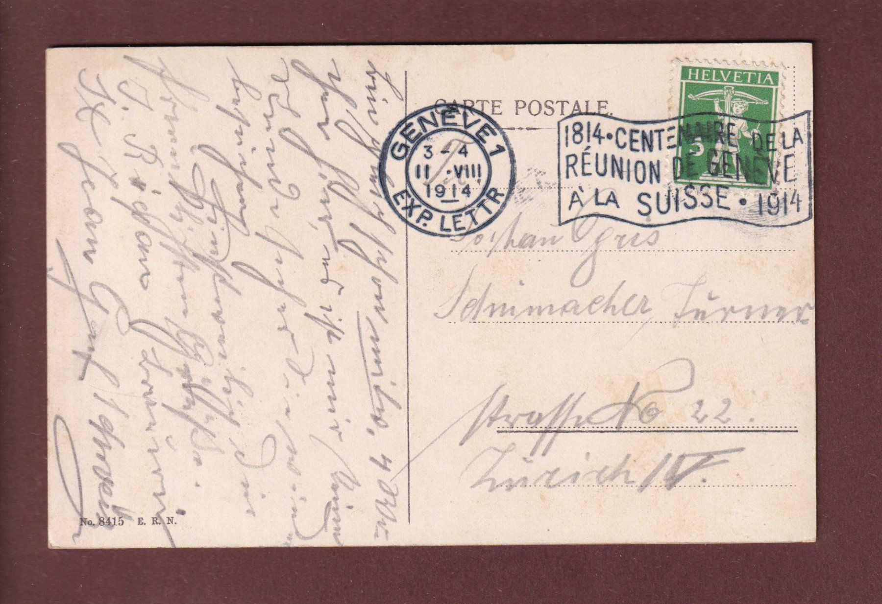 Cartoline postali: GENEVE - Pont des Bergues - 1914 – Usato da Pully venduto da nicecards 1