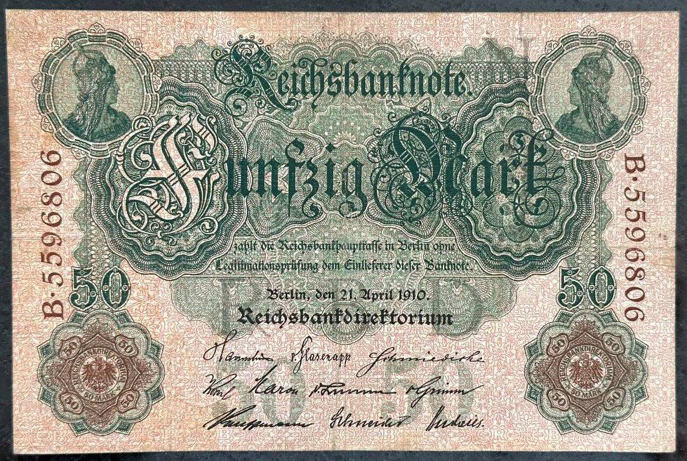 Banconote: Seltene 50 Mark Reichsbanknote von 1910 – Usato da Beringen venduto da Mantafisch1