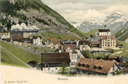 Wassen   UR  mit Gotthard - Dampfeisenbahn    ca. 1900