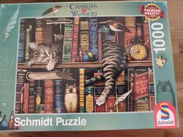 OVP, 1000 Puzzle Schmidt, Schlafender Kater in Bibliothek