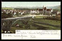AK Bern, Kirchenfeldbrücke, Museum und Alpen