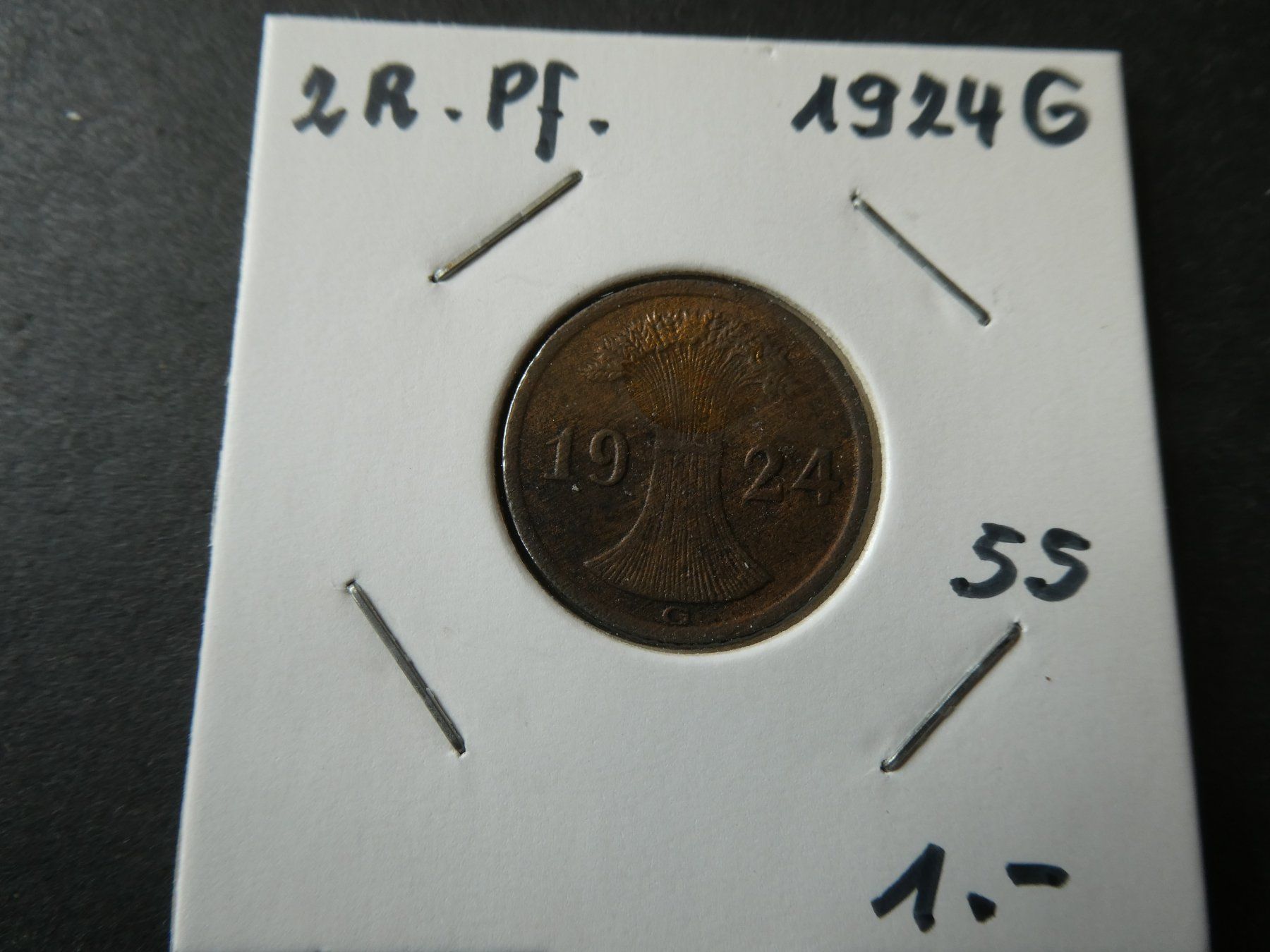 Tutti le monete: Dt. Reich 1924 G, 2 Reichspfennig – Usato da Hinterforst venduto da Rohusri