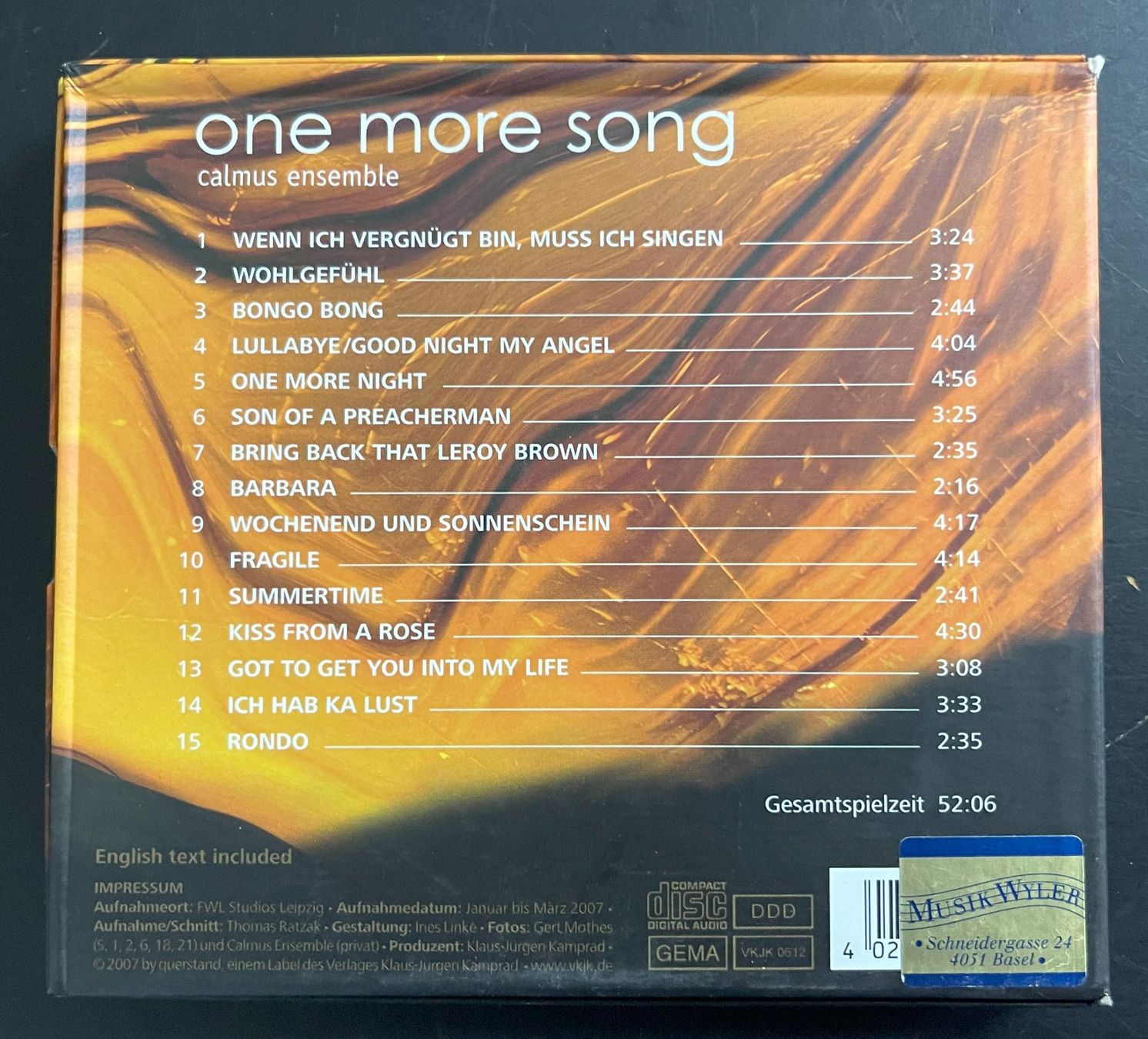 CD: One more song (2007) CD – Usato da Oftringen venduto da Vucki 1